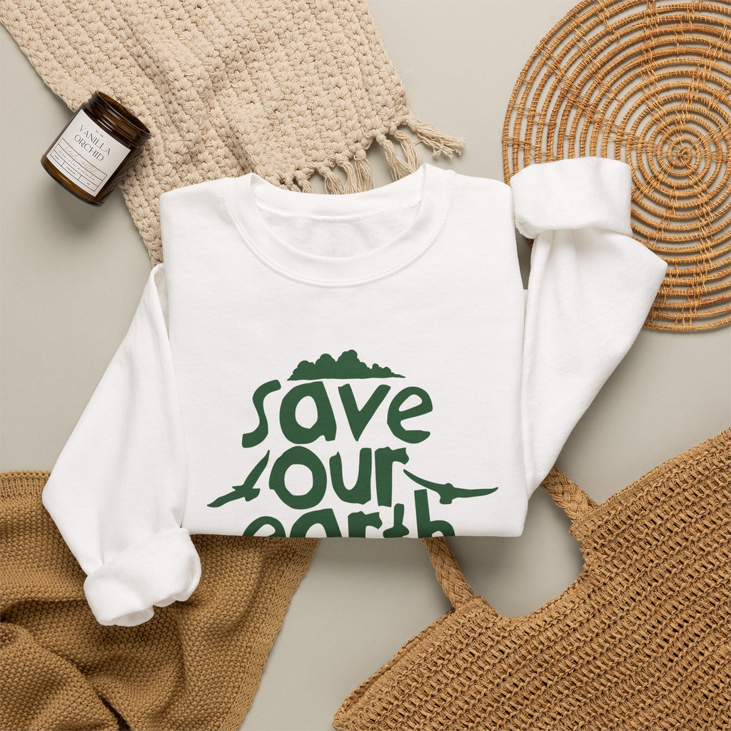 Save Our Earth Crewneck Sweatshirt — Eco Graphic Sweatshirt with 'Save Our Earth' Design