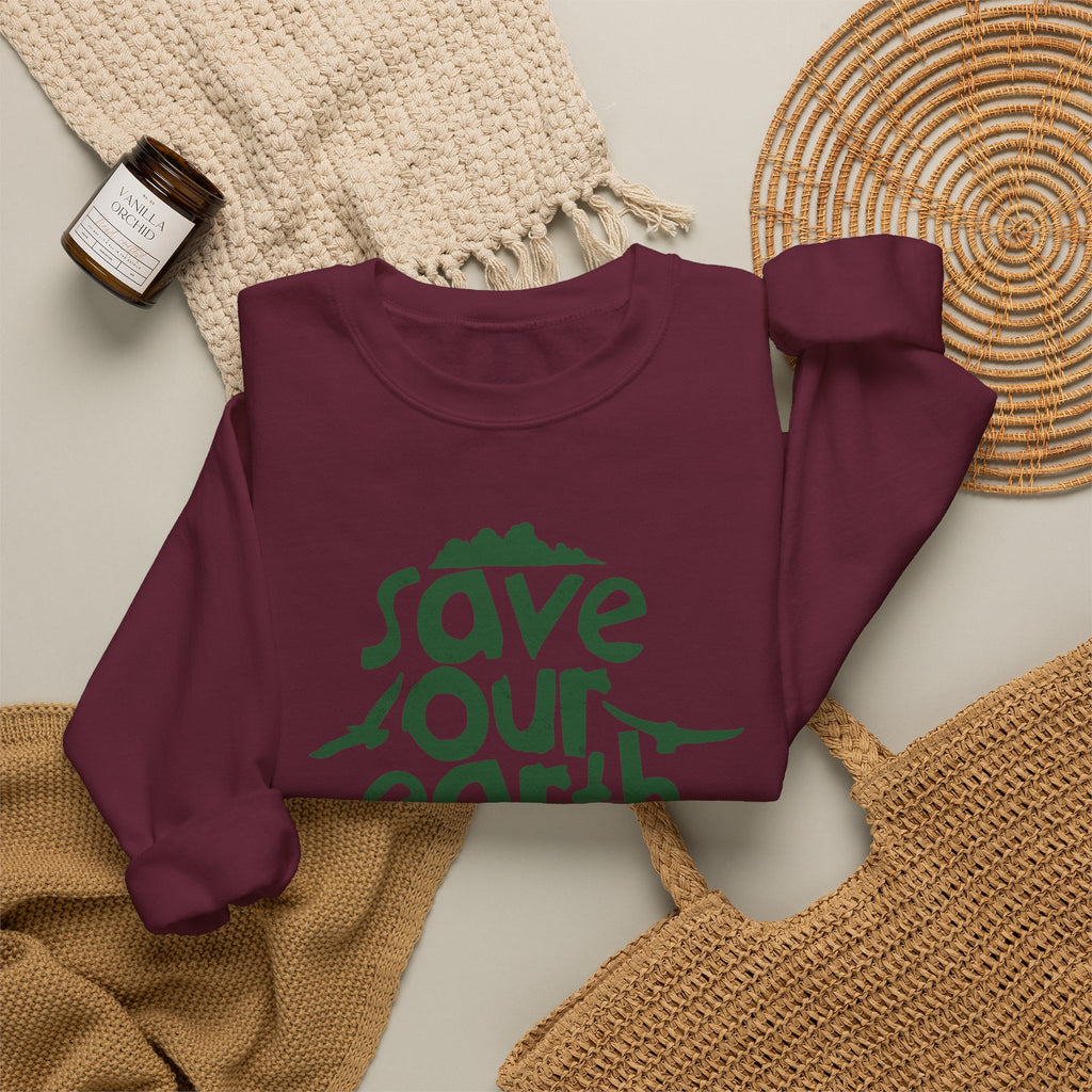 Save Our Earth Crewneck Sweatshirt — Eco Graphic Sweatshirt with 'Save Our Earth' Design