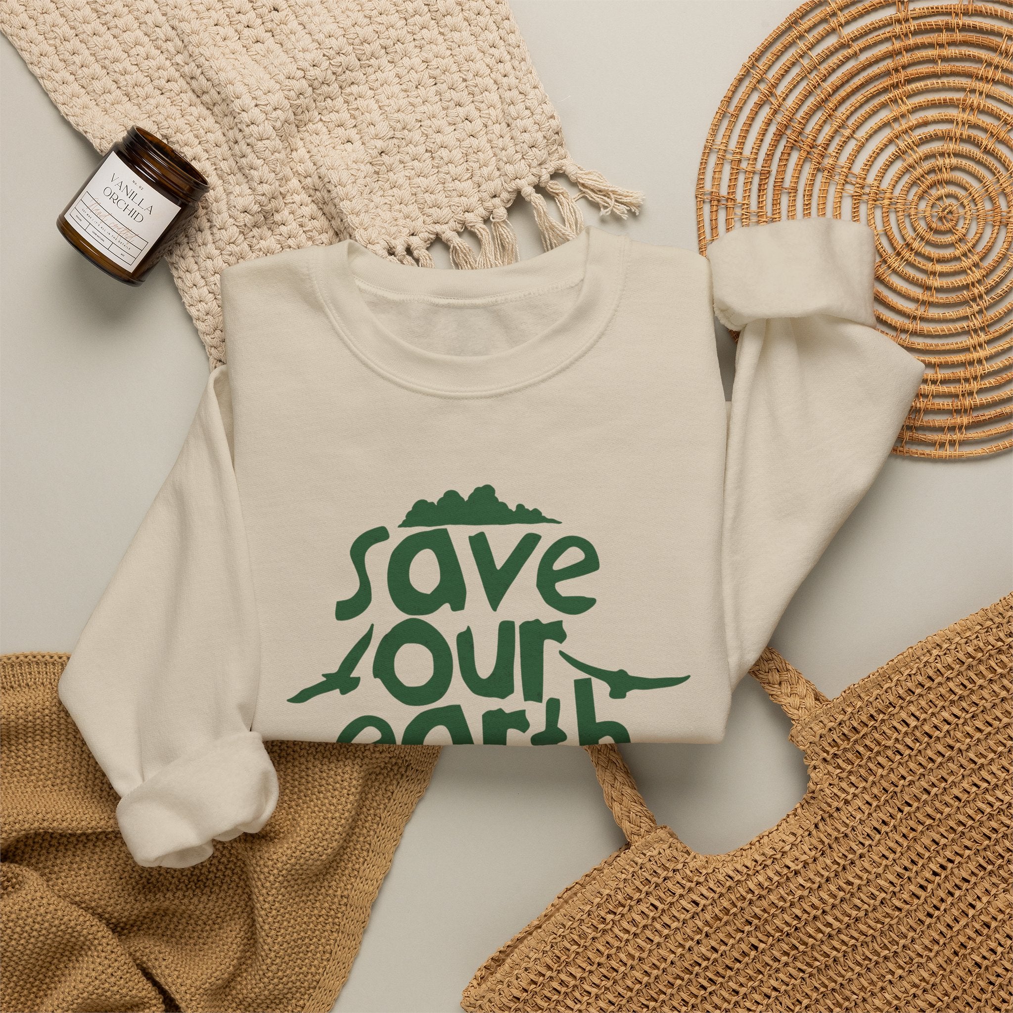 Save Our Earth Crewneck Sweatshirt — Eco Graphic Sweatshirt with 'Save Our Earth' Design